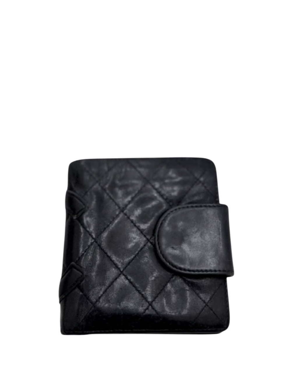 CHANEL - BLACK CAMBON QUILTED LEATHER COMPACT BIFOLD SNAP WALLET